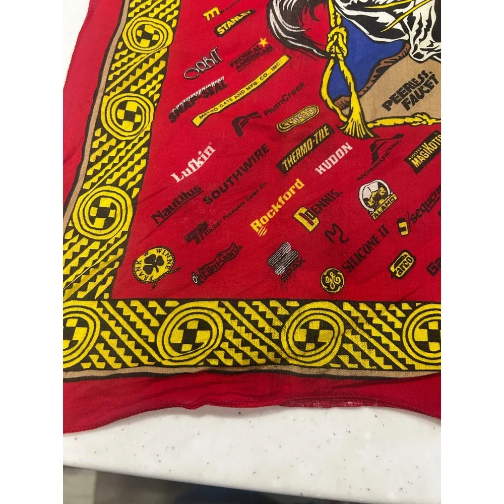 Vintage McCoy's Building Supply Western Cowboy Bronco Logo Bandana Red 21x21